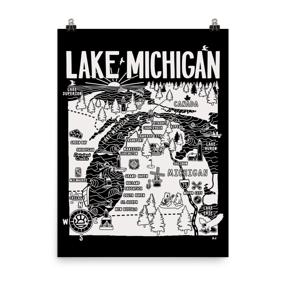 LAKE MICHIGAN Map Poster