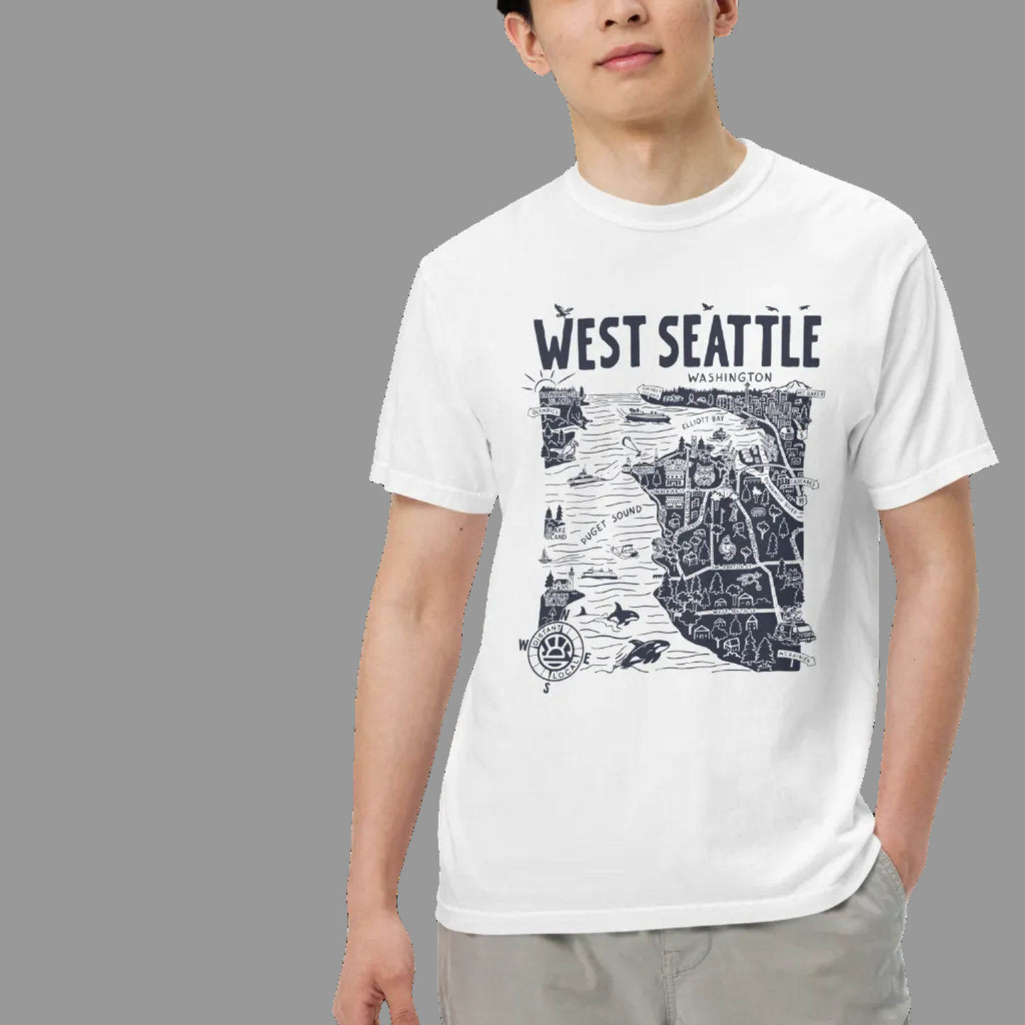 WEST SEATTLE Unisex garment-dyed t-shirt | Surf Map Apparel & Art by Distant Local.