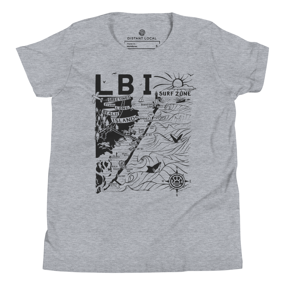 LONG BEACH ISLAND Kids Unisex Map T-Shirt