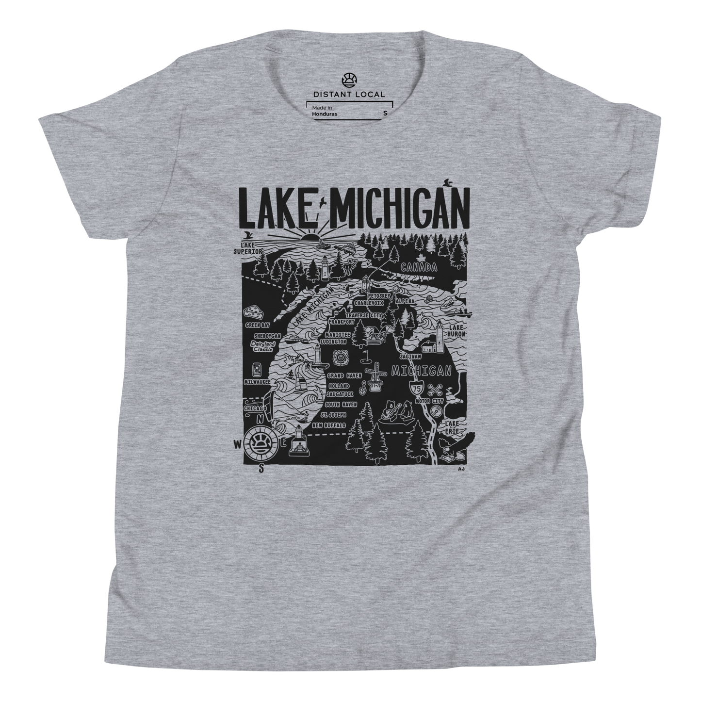 LAKE MICHIGAN Kids Unisex Map T-Shirt