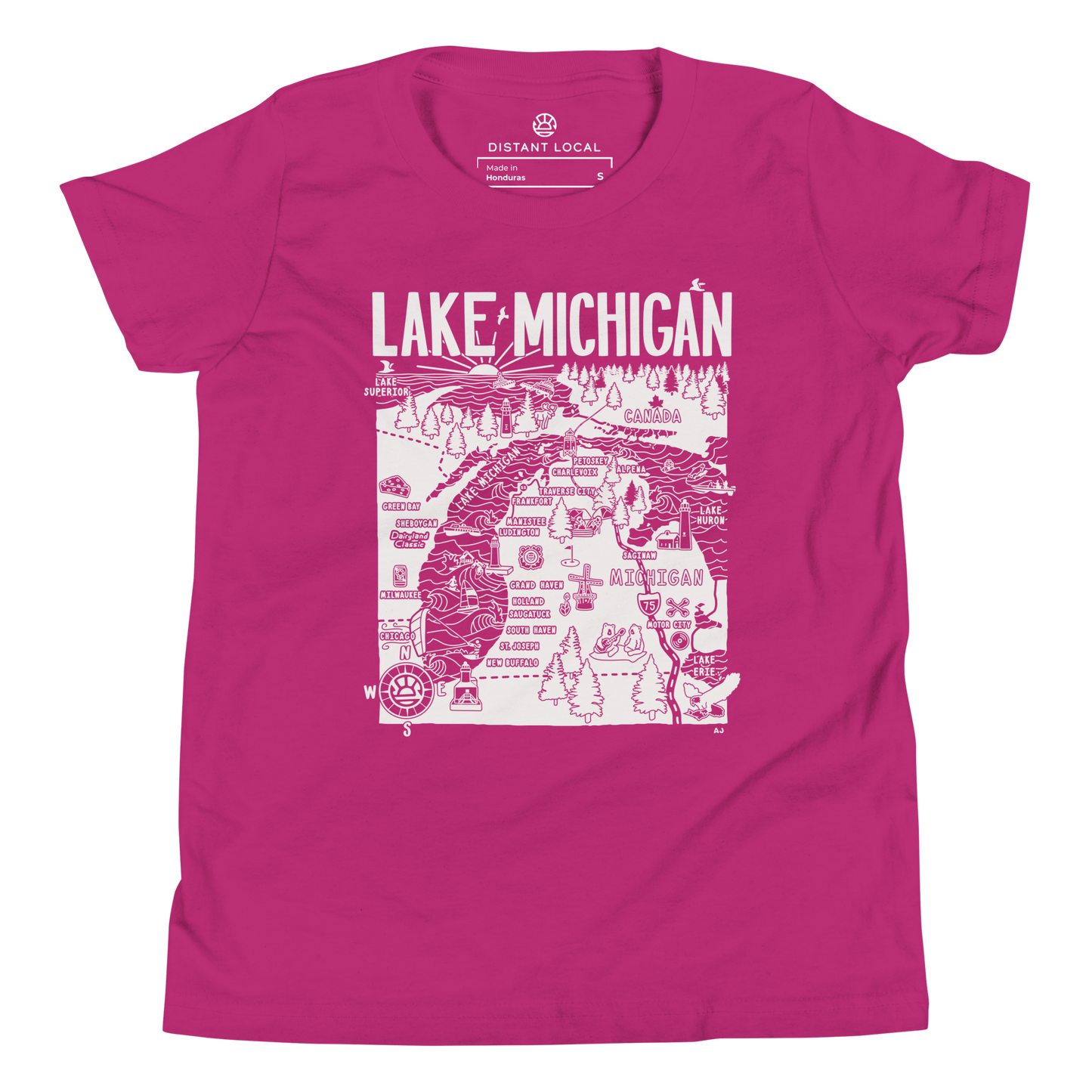 LAKE MICHIGAN Kids Unisex Map T-Shirt