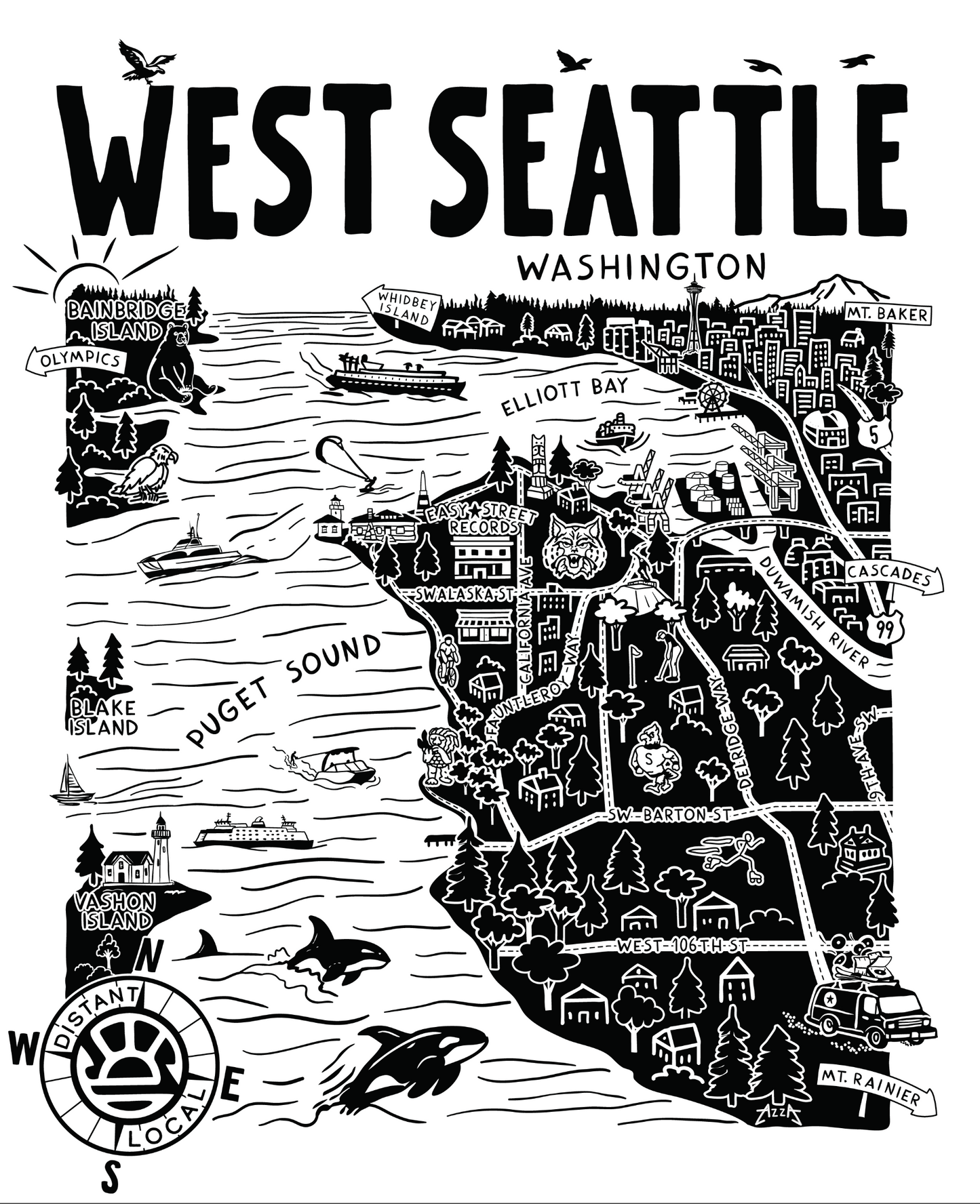 WEST SEATTLE Unisex garment-dyed t-shirt | Surf Map Apparel & Art by Distant Local.