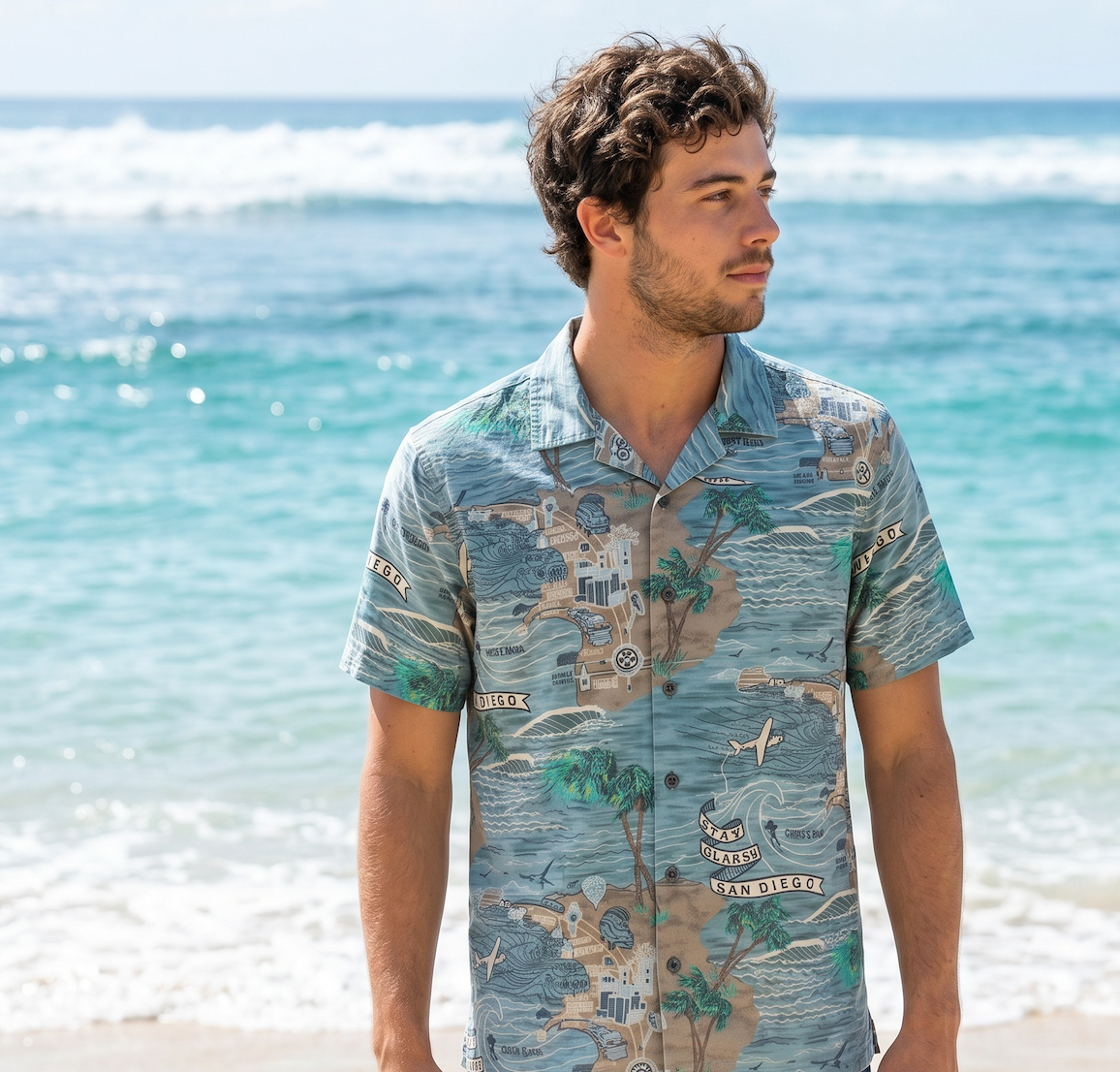 Stay Glassy Aloha Shirt - San Diego Surf Map