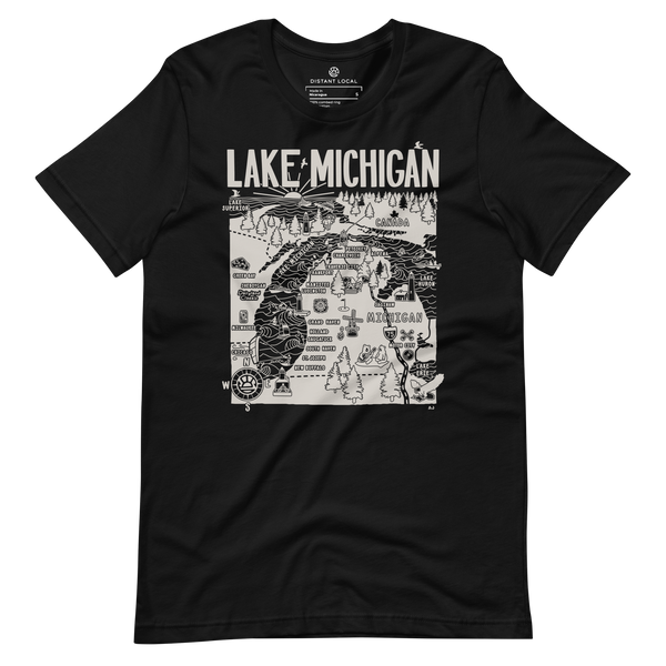 Lake Michigan Surf Map T-Shirt - Great Lakes Apparel by Distant